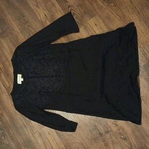 Cleobella Black Lace Front Keyhole Long Sleeve Tunic Top Dress A33